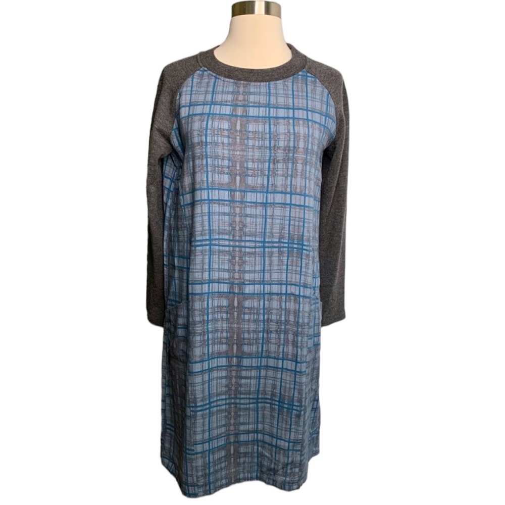 Poetry UK Blue Plaid Dress with Merino Sleeves